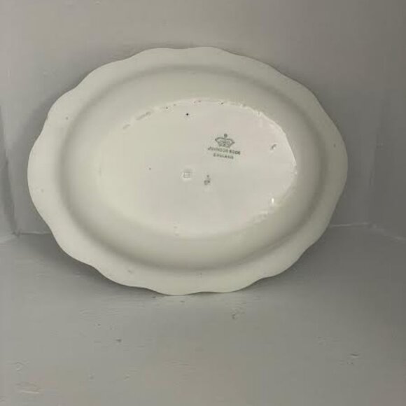 Johnson Brothers Pink Floral Oval Platter, Vintage Serveware Embossed Edging Mad - Picture 5 of 9